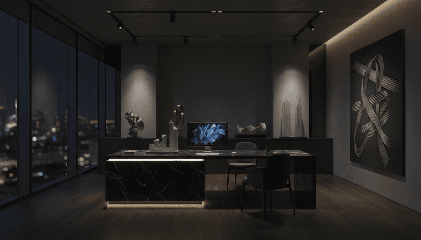 Contemporary creative workspace with sleek design elements and professional setup