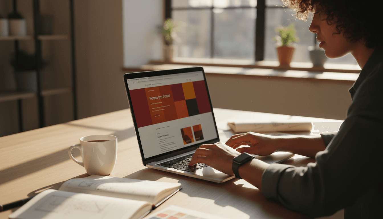 Modern designer workspace with professional working on digital projects in minimalist luxury office